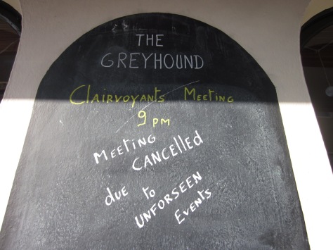 Notice saying the Clairvoyants' meeting is cancelled due to unforseen events