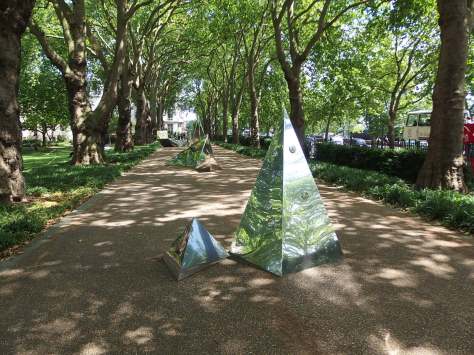 Sculptures bebeath the famous plane trees in the Inner Temple Garden
